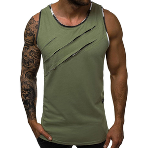 Camiseta sin mangas para gimnasio para hombre, diseño rasgado, camiseta deportiva sin mangas, chaleco atlético con capas en contraste, camisetas deportivas al por mayor - Product Image 1
