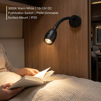 Lampe de lecture 12V RV à col de cygne, tête ovale, bouton poussoir, intensité variable PWM, en alliage d'aluminium, 10-15V, 3000K, blanc chaud, pour camping-car, caravane, bateau