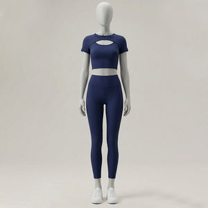 Ensemble de yoga pour femmes grande taille personnalisé - Vêtements de sport sans couture 100% coton avec extensibilité quadridirectionnelle pour la salle de sport et le fitness - Product Image 1