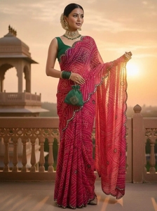Sari de Georgette Bordado Estilo Bollywood KV con Blusa Sin Coser - Product Image 5