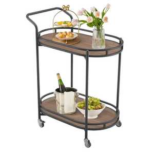 Carrito de Vino Rústico con Portavasos, Carrito de Servicio de Madera de 3 Niveles, Carrito de Licores Industrial con Ruedas para el Hogar y la Cocina - Product Image 1