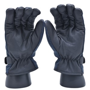 Custom Men Winter Thermal Real Sheepskin Leather <b>Gloves</b> Windproof Luxury Navy Blue Herringbone Tweed Dress <b>Warm</b> Mittens - Product Image 6