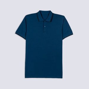 Polo pour homme en tissu Oxford bleu marine uni à manches courtes, coupe classique, boutonné, décontracté - Product Image 1
