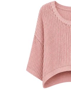 Pull court tricoté rose oversize pour femme, ample, ajouré, à manches larges, style streetwear décontracté, doux et côtelé - Product Image 3