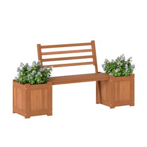 Garden Bench Planter Boxes Durable Hardwood Outdoor Benches with Faux Trees & Potted Plants Enhances Aesthetic Appeal - Product Image 2