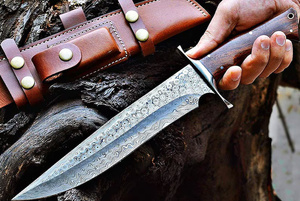 Couteau Bowie à lame fixe en acier Damas OEM personnalisé, manche en bois, artisanal, pour activités de plein air, bushcraft, vente en gros, survie, par A&M Enterprise - Product Image 2