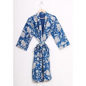 Wholesale Summer Kantha Kimono Robe Cotton Women's Floral Print Breathable Soft V-neck Long Sleeve Full Length Bath - Product Image 5