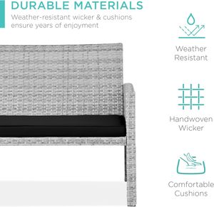 Modernist 4 Piece Outdoor Wicker Furniture Set PE <b>Rattan</b> Patio Sectional <b>Sofa</b> with Thick Grey Cushions for Veranda and Backyard - Product Image 6
