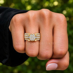 Bague en or jaune 14K 18K avec diamants de laboratoire taille ronde, pavé multi-rangs, DEF VVS, bijoux de mode, vente en gros OEM - Product Image 2