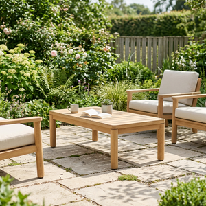 Modern <b>Wood</b> <b>Outdoor</b> Coffee <b>Table</b> with Slatted Top for Patio Garden Lounge - Product Image 6