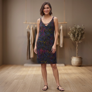 Robe d'été décontractée Y2K en rayonne tissée respirante, coupe trapèze, sans manches, longueur genou, col en V croisé, motif géométrique, taille naturelle, haute qualité - Product Image 3