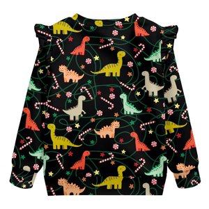 Sweat-shirts à manches longues à col rond et à épaules à volants avec motif cheval et fleurs pour enfants, avec manches évasées pour l'automne et l'hiver - Product Image 6