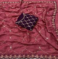 Sari en Georgette de créateur pour femmes avec imprimé élégant et drapage stylé |   Collection de saris ethniques festifs pour mariage et occasions spéciales