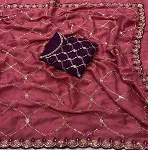 ผ้าซารีดีไซน์เนอร์ Georgette สำหรับผู้หญิง พร้อมลายพิมพ์สวยหรูและทรงพลิ้วไหวทันสมัย |   ชุดงานเลี้ยง ชุดงานแต่งงาน ชุดส่าหรีแบบดั้งเดิม คอลเลคชั่นพิเศษ - Product Image 1