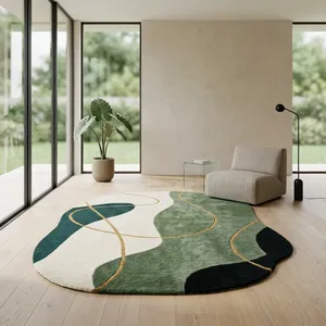 Modern Novelty Abstract Area Rug Plush Tufted Non-Slip Rubber Backing Living Room Green Black White Pattern - Product Image 1