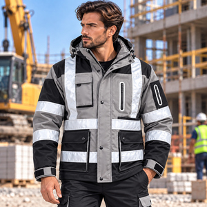 <b>Winter</b> Waterproof Breathable Polyester Construction Work Jacket Men Hi Vis Custom Security Coat Reflective Safety <b>Workwear</b> - Product Image 2