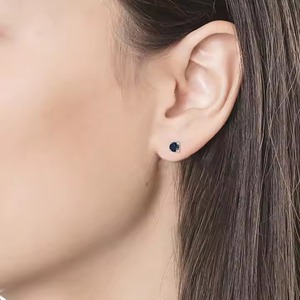 High Quality <b>Blue</b> Round Cut Diamond <b>Stud</b> <b>Earrings</b> 14K Yellow Gold Elegant Sparkling Jewelry For Bridal Available In Bulk Quality - Product Image 4