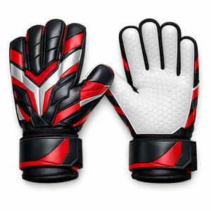 Gants de gardien de but de football, noir, rouge, blanc, cuir PU, fermeture à boucle et crochet, unisexe, protection sportive - Product Image 3