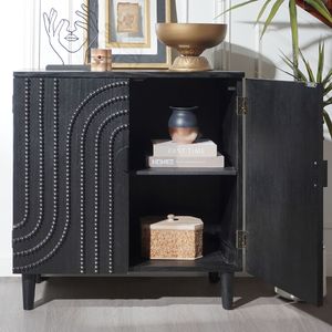 Moderno Gabinete de Almacenamiento de Madera Negra de 30 Pulgadas con Puerta Decorativa, Aparador para Sala de Estar, Dormitorio o Entrada - Product Image 3