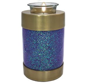 Urna Funeraria de Metal (Latón/Aluminio) Estilo Antiguo Azul con Detalles en Latón para Guardar Cenizas - Product Image 1