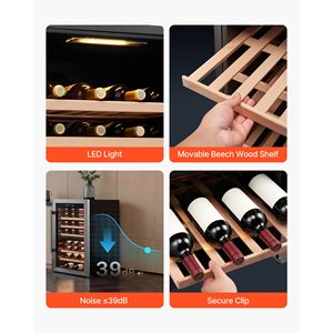 Enfriador de Vino de Doble Zona Independiente para 52 Botellas, Refrigerador Ajustable de 41-65F, Mini Bodega con Puerta de Vidrio para Hotel - Product Image 6