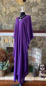 Robe caftan en rayonne violette teinte à la main, taille plus, col en V, coupe décontractée, vêtements de détente - Product Image 6