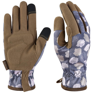 Meilleure Vente : Gants de Jardinage en Daim Marron avec Imprimé Rose au Dos et Poignet Élastique pour le Travail au Jardin - Product Image 1