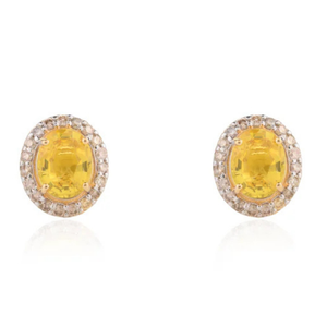 18K Yellow Gold Sapphire Halo Diamond Stud Earrings for Daughter - Product Image 2