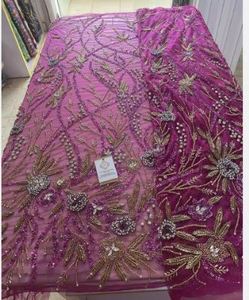 Tissu brodé artisanal élégant pour boutique de luxe, tissu de mariée en résille avec paillettes, fabriqué par le producteur à prix de gros - Product Image 3