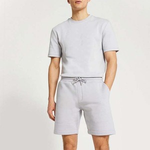 Ensemble chemise et short pour homme, été, décontracté, respirant, tricoté en polyester/coton, manches courtes, col rond, coupe tendance - Product Image 1