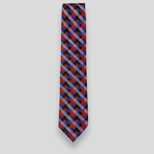 Corbata de Seda a Cuadros Roja y Azul Rey para Hombre |   Corbata de Diseño Tejida de Primera Calidad |   Accesorios de Lujo para Bodas y Eventos Formales de Negocios - Product Image 1