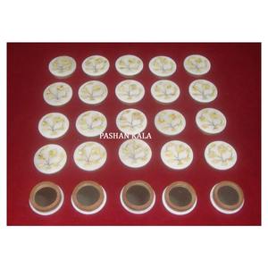 Nouveau miroir de poche traditionnel et magnifique en marbre blanc avec finition ronde fine et incrustation de nacre, idéal pour offrir lors de festivals. - Product Image 3