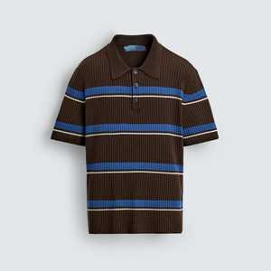 เสื้อถักลายริบสีน้ำตาลสำหรับผู้ชาย ลายทางตัดกัน โลโก้สั่งทำได้ ป้องกันการหดตัว ไซส์ XL-4XL รับผลิตตามแบบ (OEM) แขนสั้น ขายส่ง - Product Image 1