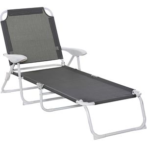 Sdraio in Rattan PE con Telaio in Alluminio, 4 Posizioni di Inclinazione, Braccioli, Grigio Scuro, per Patio, Spiaggia, Terrazza - Product Image 1