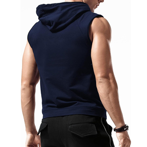 เสื้อกล้ามออกกำลังกายผู้ชายแบบมีฮู้ด ผ้าคอตตอน/โพลีเอสเตอร์ ระบายอากาศได้ดี สั่งทำขายส่ง สำหรับฟิตเนส ยิม และสวมใส่ลำลอง - Product Image 4
