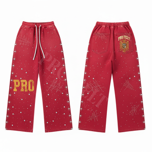 Pantalon taille haute avec clous scintillants, broderie personnalisée, coupe décontractée ample avec ceinture, pantalon tendance et élégant - Product Image 5