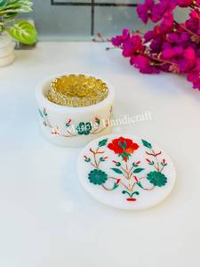 Round Marble Inlaid Jewelry <b>Box</b> <b>Floral</b> Stone Case White Marble <b>Box</b> for Wedding Gift Home Decor - Product Image 5