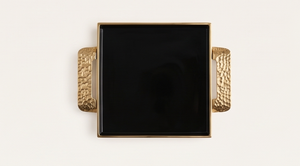 Luxury <b>Black</b> Enamel Serving <b>Tray</b> with Gold Hammered Handles Modern Decorative Rectangular <b>Tray</b> for Home Hotel Coffee Table - Product Image 4