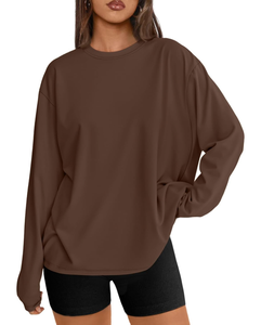 Camiseta de Manga Larga con Cuello Redondo para Mujer, Corte Ajustado Informal, Top de Manga Larga, Bordado Personalizado, Impresión, Fábrica de Ropa OEM ODM - Product Image 1