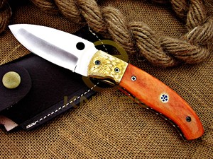 Cuchillo plegable hecho a mano con mango de hueso, cuchillo de bolsillo EDC para caza, camping y supervivencia con funda. - Product Image 3