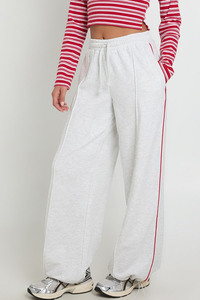 Pantalon de jogging gris cendré pour femme, taille haute, coupe ample, décontracté, avec cordon de serrage, jambe large et droite, vente en gros - Product Image 1