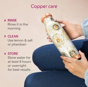 Botella de agua de cobre esmaltada premium hecha a mano con impresión, botella ayurvédica para la salud de 1 litro para uso diario - Product Image 3