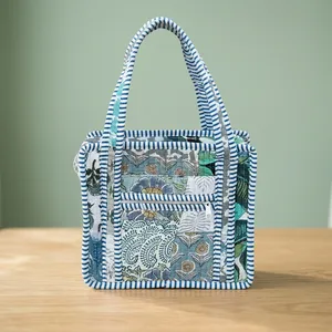 Sac fourre-tout en coton imprimé fait main, petit sac fourre-tout indien, mini sac à main pour femme, sac de marché réutilisable - Product Image 3