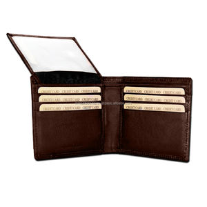 Trendy Men's Minimalist RFID Bifold Leather <b>Wallet</b> Open Closure Short Length Geometric Polyester Custom Logo Open Closure Short - Product Image 6