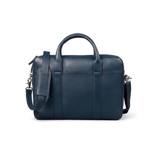 Men's <b>Navy</b> Blue Genuine Leather Briefcase Soft Zipper Business Laptop Satchel Shoulder <b>Bag</b> - Product Image 1