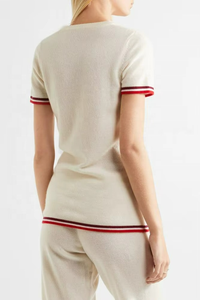 ชุดวอร์มครอปแขนสั้นผ้าคอตตอนผสมแคชเมียร์สำหรับผู้หญิงช่วงฤดูใบไม้ผลิ - Product Image 5