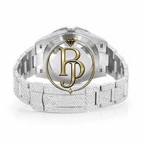 Jam Tangan Pria Briva BJ003 Semi Iced Out 24 CT Round Brilliant Cut Moissanite Mewah dari Baja Tahan Karat untuk Pesta