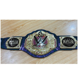 Cinturón de Campeonato Mundial de Lucha Libre Personalizado R-H-E-A R-I-P-L-E-Y W-W-E – Placas Doradas Premium con Correa de Cuero Negro - Product Image 6