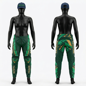 Pantalon de motocross pour femme en tissu spandex, jaune et violet avec empiècements contrastés, logo personnalisé par transfert thermique, coupe durable, pantalon de moto. - Product Image 4