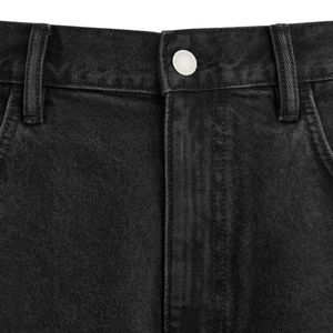 Shorts en jean noir taille haute avec broderie personnalisée, style décontracté d'été, coupe droite, tissu en coton - Product Image 5